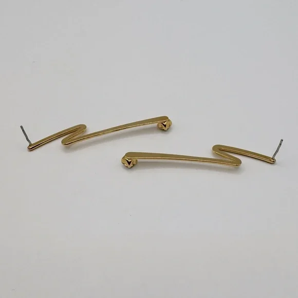 VINTAGE Gold-Tone Crystal Zig Zag Earrings - Picture 8 of 11